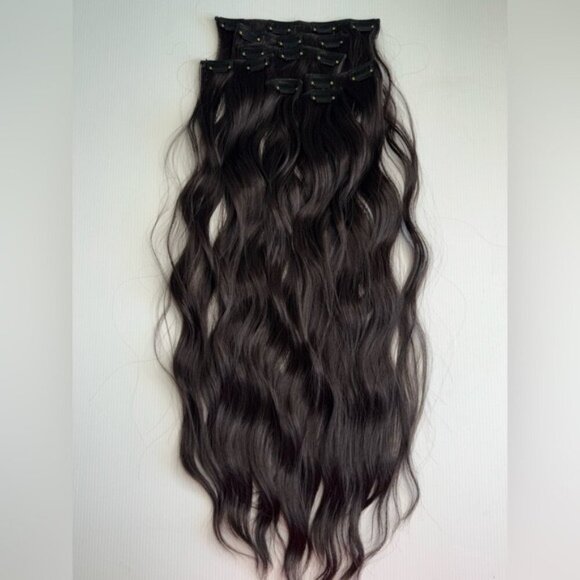 Dark Brown Water Wave Clip in Hair Extensions - Human hair Blend - Picture 4 of 13